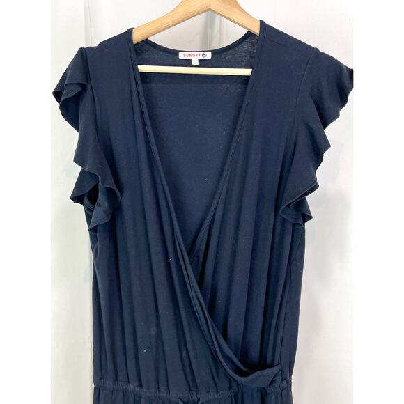 SUNDRY Size 2 M Flutter Sleeve Jumpsuit Surplice V-Neck Jogger Hem Navy Blue - Picture 4 of 9